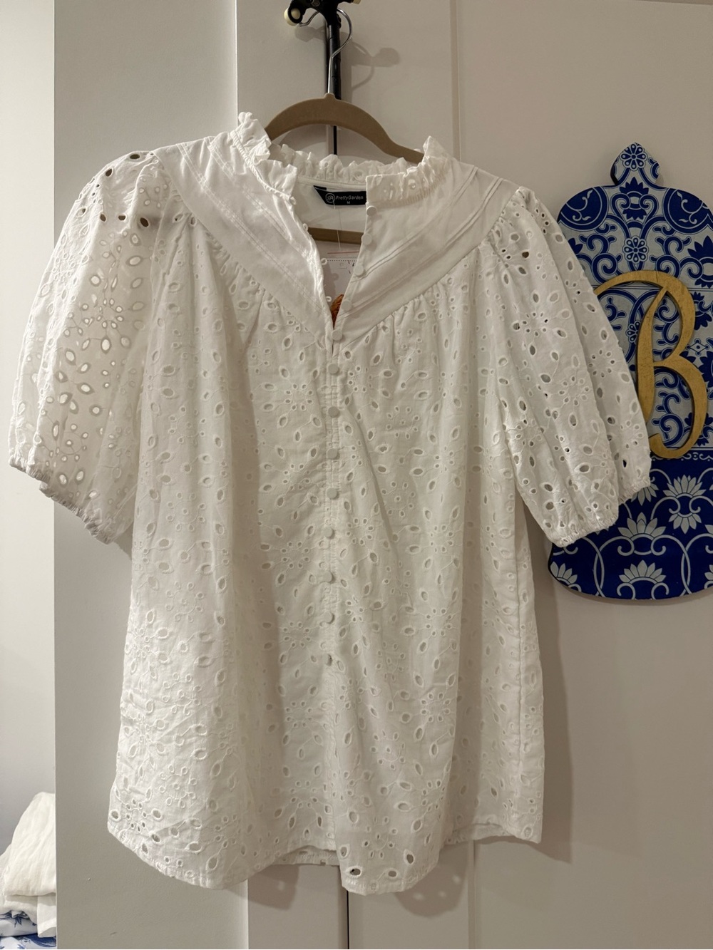 Eyelet Puff Sleeve White Cotton Top